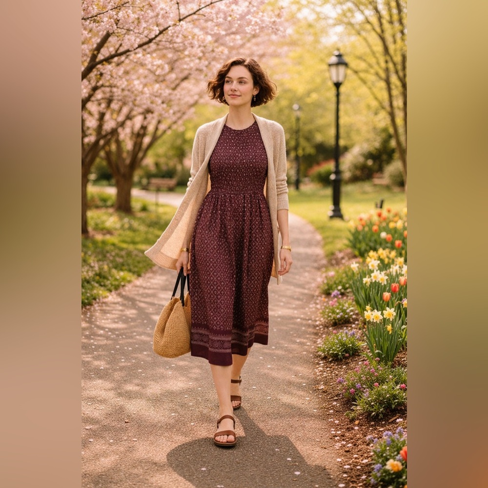 NWT Madewell Melody Smocked Midi Dress M Dusty Plum Cotton Pockets - Picture 16 of 16